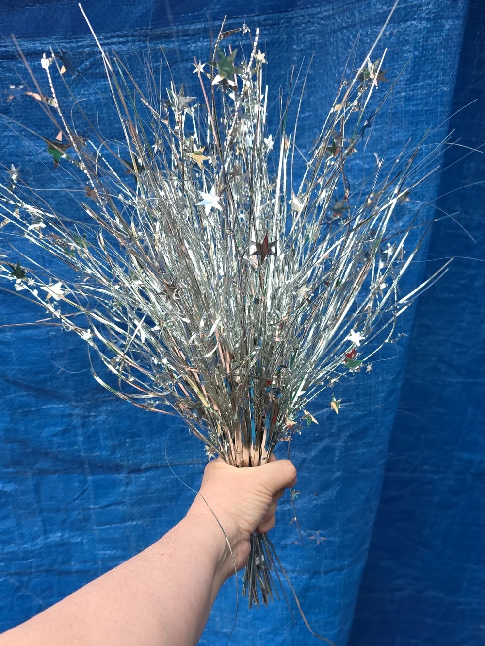 Silver Star Tinsel Bouquet - Metallic Party Pick